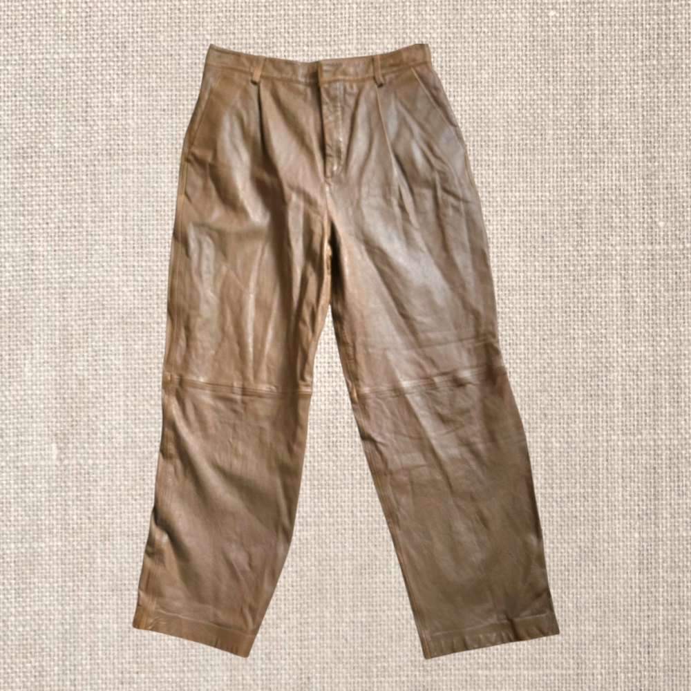 Gestuz Lambskin Leather Culotte Pants Caramel Brown Denmark Straight Leg /S - Picture 4 of 10